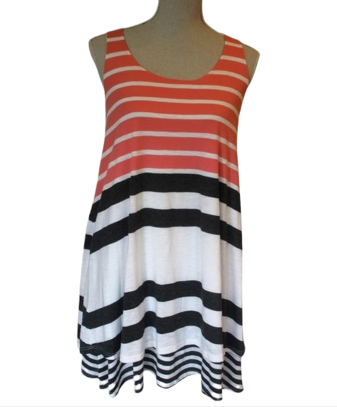 Anthropologie Puella Pink Grey and White Stripe Knit A-line Casual Dress - Picture 1 of 10